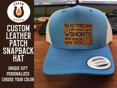This Electrician will with Remove your Shorts and Check your Box Leather Patch Trucker Hat for Electricians - Trucker Hat - Charm and Char